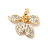 Brass Micro Pave Clear Cubic Zirconia Pendants, with Glass, Flower, Real 18K Gold Plated, 16x21.5x6mm, Hole: 5x2.5mm(KK-I695-027G)