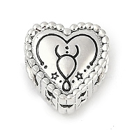 925 Sterling Silver European Beads, Heart, Taurus, 9.5x9.5~10x7mm, Hole: 4.5mm(STER-R005-02AS-02)