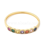 Colorful Cubic Zirconia Square Hinged Bangle, Brass Jewelry for Women, Real 16K Gold Plated, Inner Diameter: 2-1/4x2 inch(5.75x5.2cm)(BJEW-L681-004G)