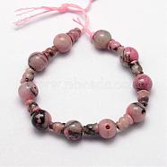 Natural Rhodonite 3-Hole Guru Bead Strands, for Buddhist Jewelry Making, T-Drilled Beads, 16.5~18mm, Hole: 2~3mm, 2pcs/set, 10sets/strand, 6.5 inch(G-K149-13)
