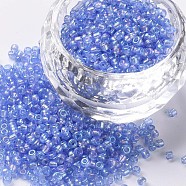 12/0 Round Glass Seed Beads, Transparent Colours Rainbow, Round Hole, Cornflower Blue, 12/0, 2mm, Hole: 1mm, about 3333pcs/50g, 50g/bag, 18bags/2pounds(SEED-US0003-2mm-166)