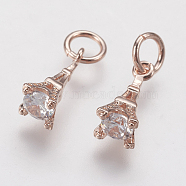 Brass Micro Pave Cubic Zirconia Charms, Eiffel Tower, Rose Gold, 11x4.5mm, Hole: 3mm(ZIRC-G133-04RG)
