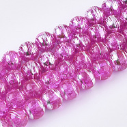 Drawbench Transparent Glass Beads Strands, Crackle Style, Round, Fuchsia, 8x7.5mm, Hole: 1.5mm, about 103~105pcs/strand, 30.3 inch(X-GLAD-S090-8mm-07)