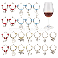 24Pcs 12 Style Tibetan Style Alloy Pendant Wine Glass Charms with Brass Hoop Earring Findings, with Glass Pearl & Acrylic & Brass Beads, Bone/Dog Paw Prints/Dog, Mixed Color, 45~57mm, 2pcs/style(AJEW-AB00059)