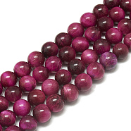 Natural Tiger Eye Beads Strands,  Dyed, Round, Medium Violet Red, 4mm, Hole: 0.5mm, about 90~91pcs/strand, 14.56~14.76 inch(G-S300-4mm-107B)