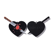 Acrylic Pendant, Heart Broken Knife, Black, 39x42x3.5mm, Hole: 1.5mm(ENAM-D045-03C)