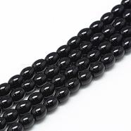 Baking Painted Glass Beads Strands, Oval, Imitation Jade, Black, 8~8.5x6~6.5mm, Hole: 1.5mm, about 96pcs/strand, 32.2 inch(DGLA-S115-8x6mm-Y49)