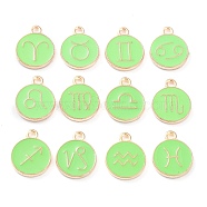 Alloy Enamel Pendants, Flat Round with Constellation, Pale Green, 15x12x2mm, Hole: 1.5mm, about 12pcs/set(ENAM-S124-01B-06)