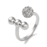 Round Brass Rhinestone Open Cuff Rings for Women, Platinum, Inner Diameter: 18mm(RJEW-P112-02B-P)