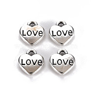 Tibetan Style Alloy Charms, Lead Free & Cadmium Free, Heart with Word Love, Antique Silver, 8.5x7.5x2.5mm, Hole: 1.2mm, about 925pcs/500g(TIBE-S323-100AS-RS)