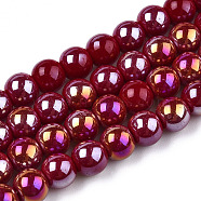 Electroplate Opaque Glass Beads Strands, AB Color Plated, Round, Dark Red, 6~6.5mm, Hole: 1.4mm, about 67~70pcs/strand, 14.76 inch~15.16 inch(37.5~38.5cm)(X-GLAA-T032-P6mm-AB05)