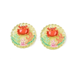 Ocean Theme Flat Round Resin Cabochons, Crab, 33.5~34.5x9~11.5mm(CRES-T025-02I)