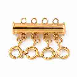 304 Stainless Steel Slide Lock Clasps, Peyote Clasps, with Spring Clasps and Loops, Tube, for Jewelry Making, Golden, 21x24.5x7mm, Hole: 1.5mm(FIND-WH0034-80G-03)