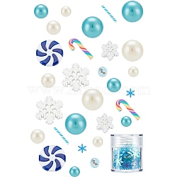 BENECREAT Christmas Vase Fillers , Including Plastic Round Beads & Glitter, Polymer Clay Candy Cane Beads & Cabochons, Lollipop & Snowflake Resin Cabochons, Turquoise(DIY-BC0009-70)