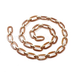 Handmade Acrylic Cable Chains, with CCB Plastic Linking Ring, Flat Oval, Camel, 36.5x21x3.5mm, 19x12x4.5mm, about 39.37 inch(1m)/strand(AJEW-JB00947-04)