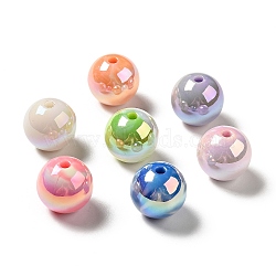 UV Plating Opaque Rainbow Iridescent Acrylic Beads, Round, Mixed Color, 15~15.5x15.5~16mm, Hole: 2.7~2.8mm(MACR-D063-01A)