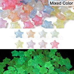 Luminous Acrylic Beads, Glitter Beads, Glow in the Dark, Star, Mixed Color, 14x15x8mm, Hole: 2mm(OACR-YW0001-86)