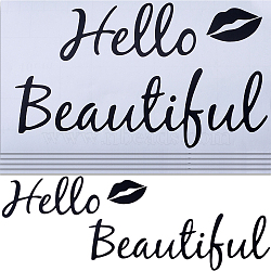 PVC Decorative Sticker, Self Adhesive Wall Decorations, Rectangle with Word Hello Beautiful Pattern, Black, 224x134x0.2mm(DIY-WH0308-437C)