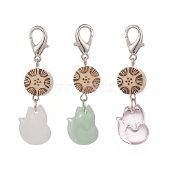 Fox Glass Pendant Decorations, Ivory Nut and Zinc Alloy Lobster Clasps Charm, Clip-on Charms, for Keychain, Purse, Backpack, Mixed Color, 53mm, 3pcs/set(HJEW-JM00880)