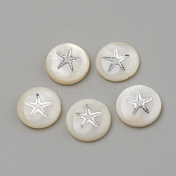 Natural Freshwater Shell Beads, Flat Round & Starfish/Sea Stars, Platinum, 15x4mm, Hole: 1mm(SHEL-Q011-008P)