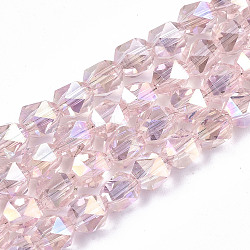 Electroplate Transparent Glass Beads Strands, AB Color Plated, Faceted, Round, Pink, 6x5.5x5.5mm, Hole: 1mm, about 100pcs/strand, 22.44 inch(57cm)(X-EGLA-T019-06N)
