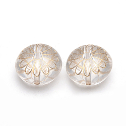 Golden Plated Acrylic Beads, Metal Enlaced, Flat Round, Clear, 16x10mm, Hole: 1mm(X-PACR-S219-12)