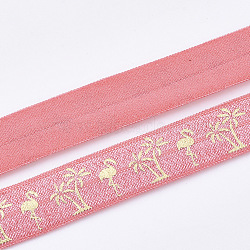 Flat Elastic Cord, Flamingo Shape & Coconut Palm Pattern, Hot Pink, 15~16x1mm, about 3.28 yards(3m)/roll(EC-T001-01D)