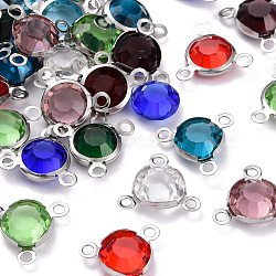 Unicraftale 40Pcs 10 Colors Glass Charms, with 304 Stainless Steel Finding, Flat Round, Faceted, Mixed Color, 12x13x4mm, Hole: 1.5mm, 4pcs/color(GLAA-UN0001-03)