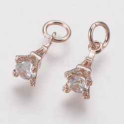 Brass Micro Pave Cubic Zirconia Charms, Eiffel Tower, Rose Gold, 11x4.5mm, Hole: 3mm(ZIRC-G133-04RG)