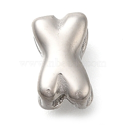 304 Stainless Steel Slide Charms, Stainless Steel Color, Letter X, 9x5.5x4.5mm, Hole: 2.5x1.5mm and 3x1.5mm(STAS-B075-37P-X)