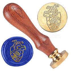 Golden Plated Brass Sealing Wax Stamp Head, with Wood Handle, for Envelopes Invitations, Gift Cards, Heart, 83x22mm, Head: 7.5mm, Stamps: 25x14.5mm(AJEW-WH0208-930)