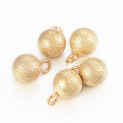 Ion Plating(IP) 201 Stainless Steel Charms, Textured, Frosted, Round, Golden, 9x6mm, Hole: 2mm(STAS-H394-13G)