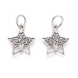 Tibetan Style Alloy Pendants, Star with Tree of Life, Antique Silver, 23x21x1mm, Hole: 7mm(X-PALLOY-F224-02AS-07)