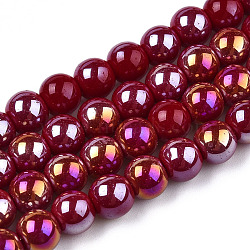 Electroplate Opaque Glass Beads Strands, AB Color Plated, Round, Dark Red, 6~6.5mm, Hole: 1.4mm, about 67~70pcs/strand, 14.76 inch~15.16 inch(37.5~38.5cm)(X-GLAA-T032-P6mm-AB05)