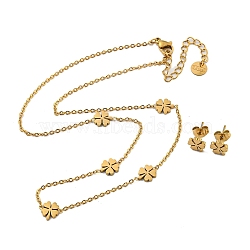 304 Stainless Steel Clover Stud Earring & Necklace Sets for Women, Golden, Earring: 13x7mm, Necklace: 15.83 inch(40.2cm)(SJEW-P003-01G)