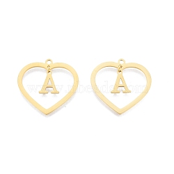 201 Stainless Steel Pendants, Hollow, Heart with Letter A~Z, Real 18K Gold Plated, Letter.A, 29x29.5x1mm, Hole: 2mm, A~Z: 12x8~10.5x1mm(STAS-N090-LA894-A-G)