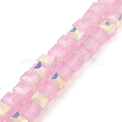 Baking Painted Glass Beads Strands, Imitation Opalite, Faceted, AB Color Plated, Cube, Pink, 6.5x6.5x6mm, Hole: 1.2mm, about 95pcs/strand, 22.83~23.03''(58~58.5cm)(DGLA-D001-05B)