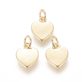 Brass Charms, with Jump Ring, Long-Lasting Plated, Heart, Real 18K Gold Plated, 12x9.5x1.5mm, Hole: 3mm