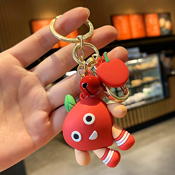 PVC Plastic Keychain, with Alloy Key Rings & Swivel Lobster Claw Clasps, Fruit, Apple Pattern, Apple Keychain: 11.5cm