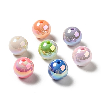 UV Plating Opaque Rainbow Iridescent Acrylic Beads, Round, Mixed Color, 15~15.5x15.5~16mm, Hole: 2.7~2.8mm