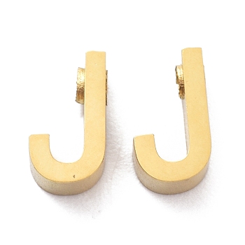 Ion Plating(IP) 304 Stainless Steel Charms, Alphabet, Golden, Letter.J, 8x4.5x3mm, Hole: 1.8mm