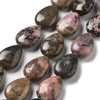 Natural Rhodonite Beads Strands, Flat Teardrop, 17.5~18x13~13.5x6mm, Hole: 1.2~1.4mm, about 11pcs/strand, 7.56''(19.2cm)