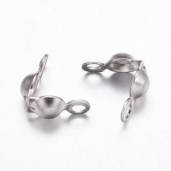 304 Stainless Steel Bead Tips, Calotte Ends, Clamshell Knot Cover, Stainless Steel Color, 8x4mm, Hole: 1.2~1.5mm