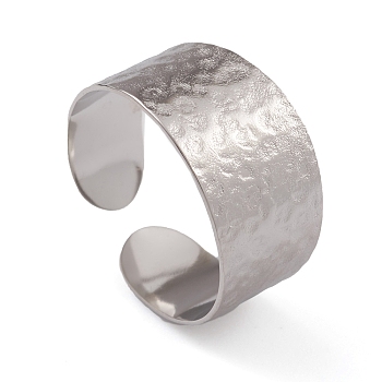 304 Stainless Steel Textured Open Cuff Rings for Women, Stainless Steel Color, Inner Diameter: 17.4mm
