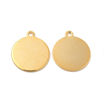 201 Stainless Steel Pendants, Flat Round Charm, Real 24K Gold Plated, 16x14x0.5mm, Hole: 1.2mm