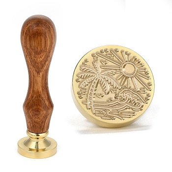 Brass Retro Wax Sealing Stamp, with Wooden Handle for Post Decoration DIY Card Making, Tree Pattern, 90x25.5mm