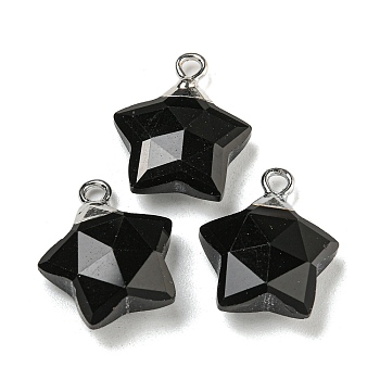 Natural Obsidian Pendants, with Rack Plating Brass Findings, Star, 18x15x6mm, Hole: 2mm