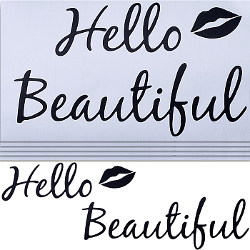 PVC Decorative Sticker, Self Adhesive Wall Decorations, Rectangle with Word Hello Beautiful Pattern, Black, 224x134x0.2mm