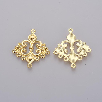 Tibetan Style Alloy Chandelier Component Links, Lead Free and Cadmium Free, Rhombus, Golden, 36x30x2mm, Hole: 1.5mm, about 360pcs/1000g