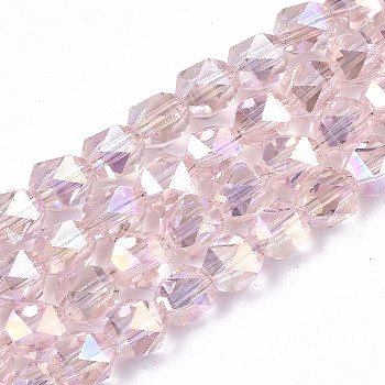 Electroplate Transparent Glass Beads Strands, AB Color Plated, Faceted, Round, Pink, 6x5.5x5.5mm, Hole: 1mm, about 100pcs/strand, 22.44 inch(57cm)